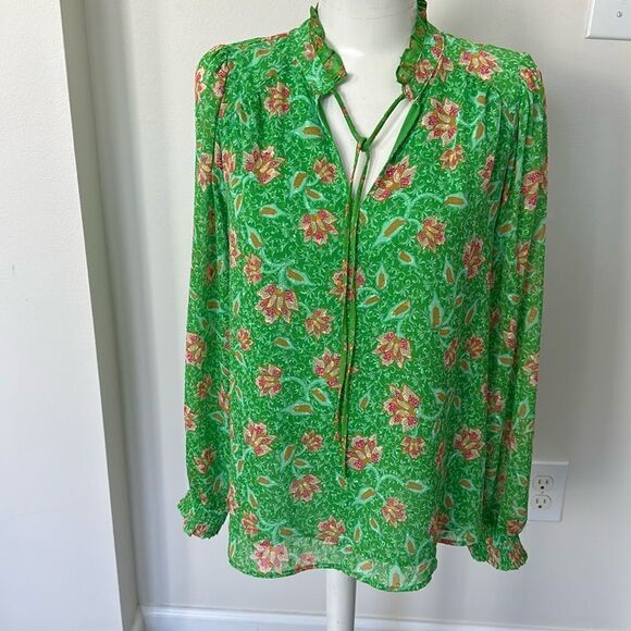Joie Green Floral Blouse M - Picture 1 of 7